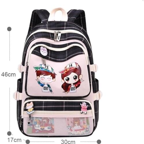 2021 Fashion Plaid Print Ladies Backpacks College Style Womens Backpack Cartoon Childrens School Bags For Girls Kids Schoolbag
