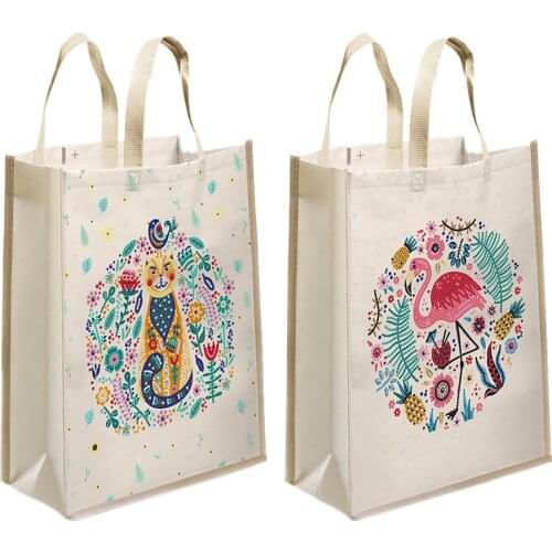Shopping Tote Kit Diamond Painting DIY Animal Picture Drilling Art Handbags for Shopping Running Traveling Office