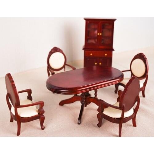 Doub K 1:12 Furniture toy Miniature red mini table set kawaii funny Wooden household pretend play toys for girls dollhouse doll