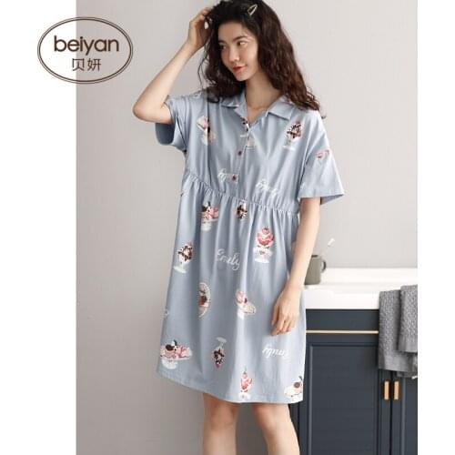 Summer Female Thin Short Sleeve Lovely Cotton Nightgown Students Leisurewear dress