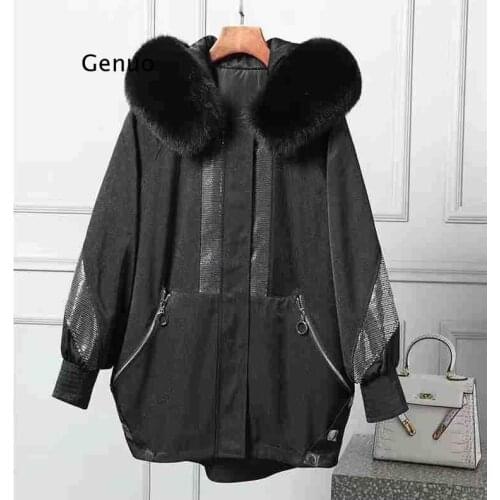 2021 New Winter Black Warm Womens Korean Style Luxury Jacket Fluffy Faux Fur Hooded Thicken Coat Women Outwear Parka