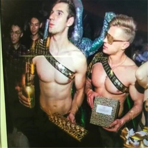 P44 Party dance mirror costumes men wear silver mirror shoulder stage dress vest silver mirror costume bar perform dj clothes dj