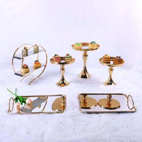 6-10pcs Crystal Cake Stand Set Metal mirror Cupcake stand decorations Dessert Pedestal wedding Party Display cake tray