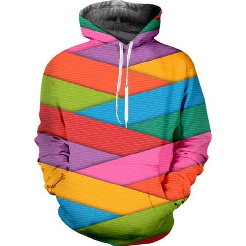 IFPD EU Size Casual Hoodies Mens Cool Print Colorful Tilt Stripes 3D Sweatshirt Couple Hooded Man Plus Size Long Sleeve Pullover