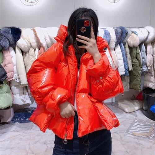 Down Coat Thick Winter Fashion Glossy Women Hooded Parka Quality White Duck Down Jacket Laides Short Loose Outerwear Warm Y541