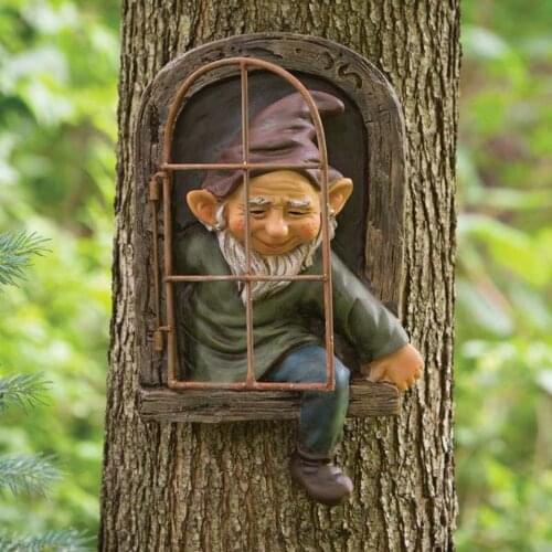 Garden Gnome Statue Elf Out The Door Tree Hugger Convenience Figurine For Home Yard Porch Décor Easy To Carry