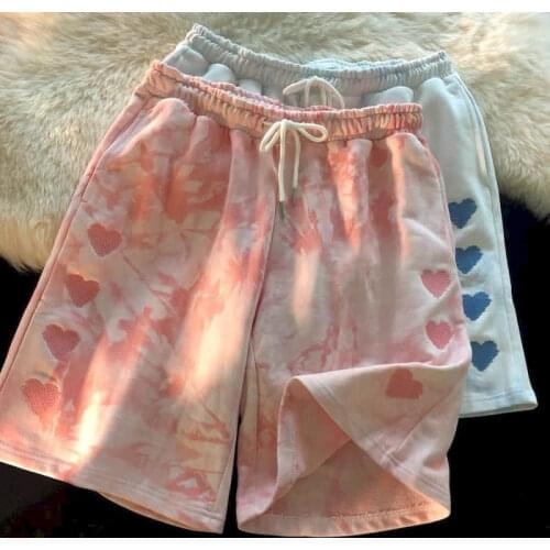 Casual Shorts Women Short Pant Men Heart Embroidery High Waist Summer Loose Hip-hop Couples Sweatshorts Grunge Clothes Harajuku