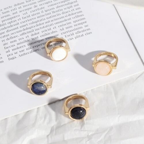 Blue White Rose Pink Quartz Natural Stone Rings Fashion Inner Dia 1.7cm Gold Color Brincos Pendientes Jewelry for Women