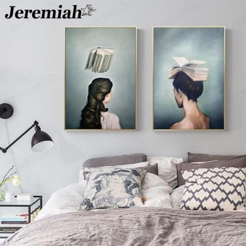 Modern Character Canvas Painting Head Book Lady Poster Wall Art Nordic Living Room Home Decoration Frameless