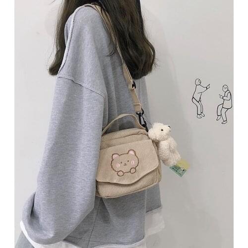 HOUZHOU Shoulder Bag Crossbody for Women Y2k Travel Kawaii Bear Anime Soft Small Party Clutch School Handbags Japanese Lolita