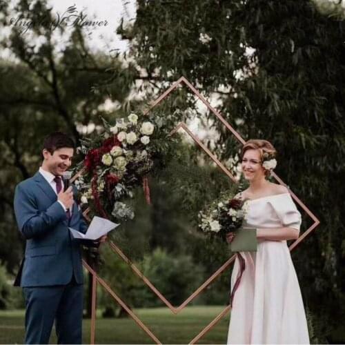 Wedding arch wrought iron square quadrilateral diamond shelf geometrical artificial flower stand party backdrop decor frame arch