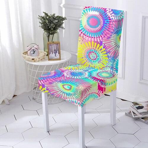 Tie Dye Spandex Elastic Printing Dining Chair Slipcover Removable Anti-dirty Kitchen Seat Case Stretch Chair Cover for Banquet
