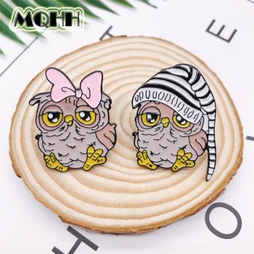 Creative Cartoon Animal Bird Enamel Brooch Owl Bow Hat Alloy Badge Denim Shirt Bag Pins Cute Accessories Jewelry Gift For Friend