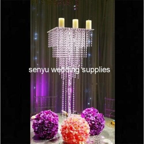 Tall Crystal flower plate With Candelabra Candle Holder For Decoration Wedding Transparent Flower Stand Centerpiece senyu0638