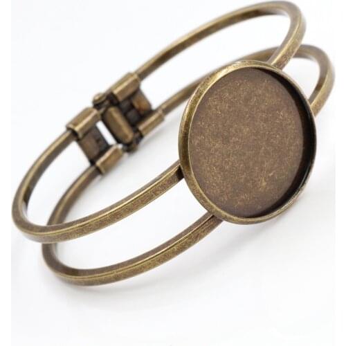 High Quality 25mm Bronze Plated Bangle Base Bracelet Blank Findings Tray Bezel Setting Cabochon Cameo (L6-06)