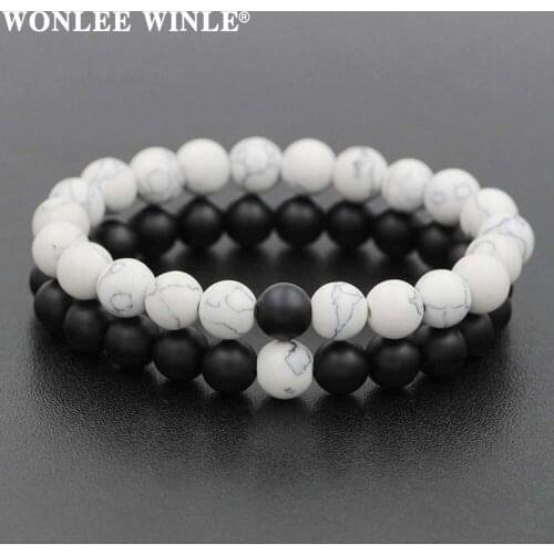 Wonlee Winle 8mm Natural Stone Couples Beaded Bracelets For Men Women Distance Energy Elastic Rope Bangles