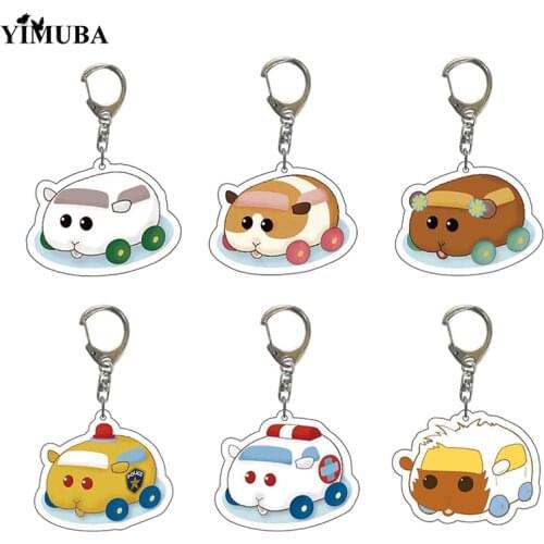 Funny Cute PUI PUI Guinea Pig Acrylic Keychain Small Animal Bag Charm Fashion Cartoon Print Key Chain Birthday Gift Kids Jewelry