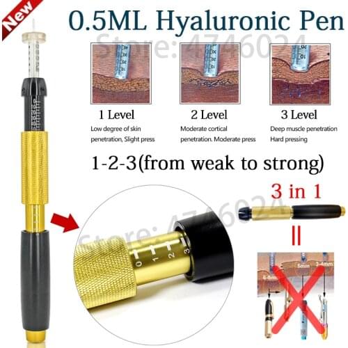 0.5ML Multi level Adjust Atomizer Hyaluronic Pen High Pressure injection gun for Wrinkle Removal Lip deep filler Lifting ampoule