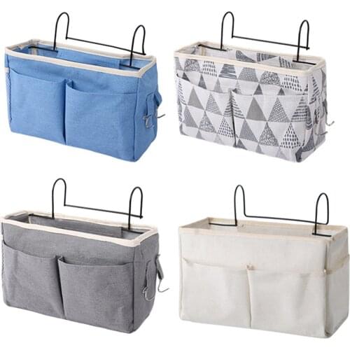 1PC Cotton And Linen Bedside Hanging Storage Rack Bed Organiser Holder Tidy Hook Pocket Chair 29*10.5*19cm Storage Boxes