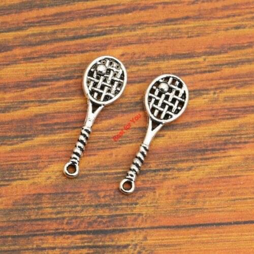 10pcs Badminton Charm Pendant fit Bracelet Necklace Tibetan Silver Plated Jewelry DIY Making Accessories 29x10mm