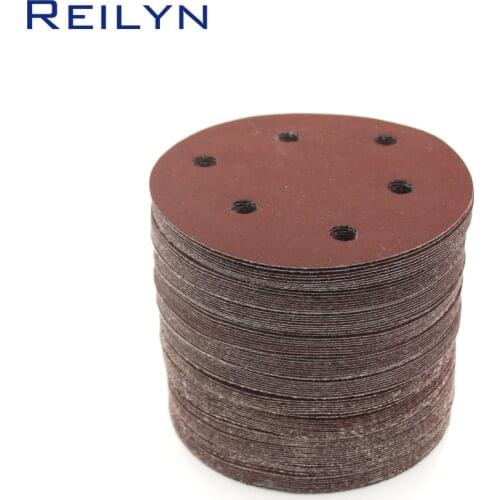 Sand paper pad 100pcs 6-hole red sand paper polishing pad self-adhesive loop backing polishing disc for angle grinder