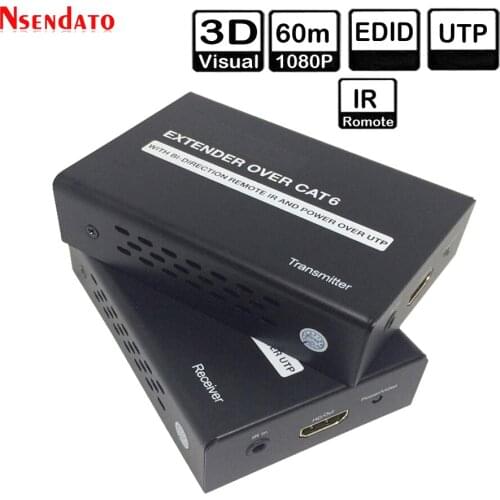 1080P HD Extender Transmitter Receiver over Cat6 Bi-Direction IR UTP EDID Cable RJ45 LAN Ethernet up to 60m for HDTV Monitor