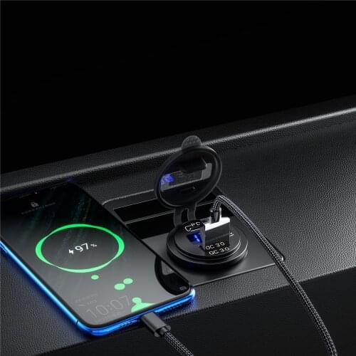 12/24V Car PD Type C QC 3.0 USB Fast Charger Socket with Switch LED Voltmeter Power Outlet Quick Charge for Motorcycle RV Boat