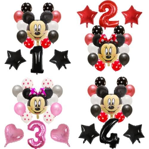 14pcs Mickey Minnie Mouse Party Balloons Birthday Party Decorations Kids Baby Shower Decor Number foil ballon cartoon Air Globos