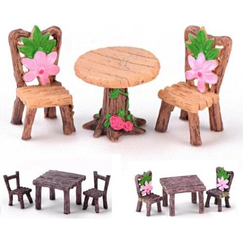 3pcs/Set Mini Table Chair Home Furniture Micro Landscape Ornament Fairy Garden Miniature Figurine Home Decoration Accessories