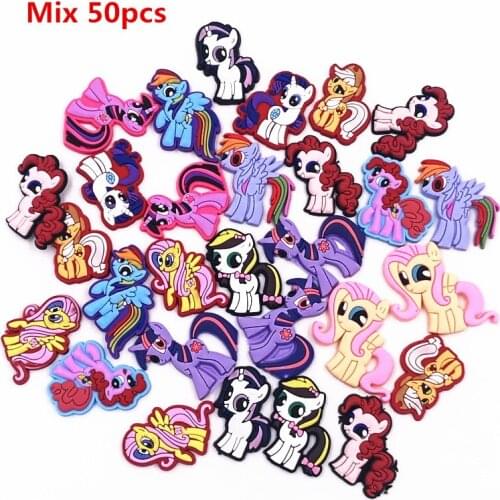 50PCS Cartoon Little Poni Unicorn PVC Flat Back DIY Gadgets Fit Bracelets Shoe Charms Phone Case Hair Clips Bradges