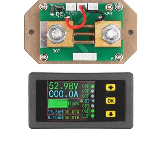 90V 0-500A Digital LCD Display Coulometer 2-way Current Measurement Voltmeter Ammeter Watt Meter Voltage Current Energy Monitor