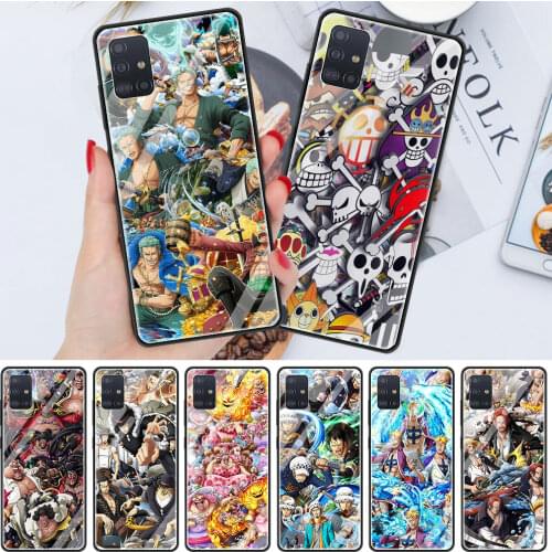 Anime One Piece Tempered Glass Cover for Samsung Galaxy A21S A50 A51 A70 A71 A10 A41 M31 M51 Luxury Soft Edge Case Shell