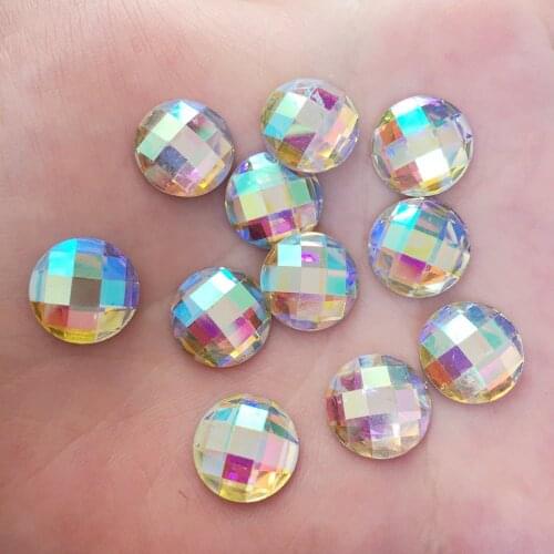 500 Pcs White Shiny AB Resin 10mm Round Flat Back Rhinestone Scrapbook DIY Wedding Applique Ornament Crafts SW542