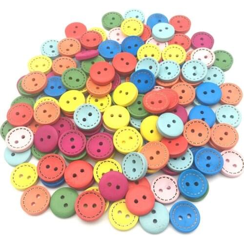 50pcs wooden buttons round colorful dotted line clothing sewing diy decorative wood botones 15/20/25mm