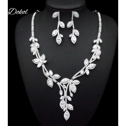 DOKOL Exquisite Silver Color Wicker Shape Wedding Necklace Sets Dazzling Clear AAA CZ Stone Jewelry Set For Women DKS0074