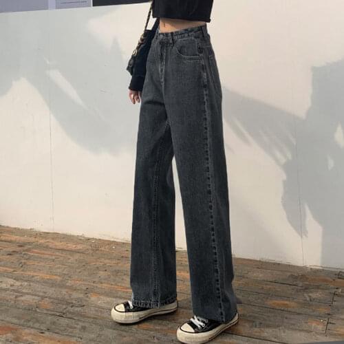 Jeans Women Straight Vintage High Waist Simple Trousers Womens All-match Black Streetwear Loose Casual Full Length Clothes Jean