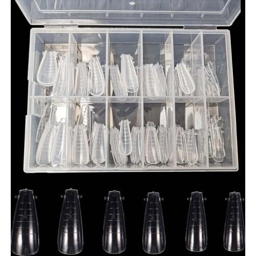 120Pcs Dual Form Quick Building Extension Mold Clear Ballerina Tips Full Cover Poly Nail Gel Art Coffin Nails
