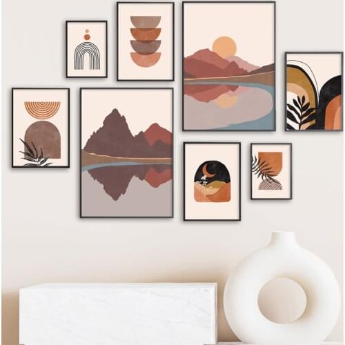 Abstract Mountain Sea Leaves Geometric Landscape Wall Art Canvas Painting Nordic Posters And Prints Wall Picture For Living Room