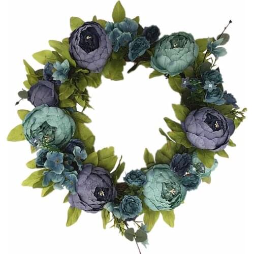 17 Inch Artificial Peony Flower Wreath Beautiful Handcrafted Mix Flowers Front Porch Decoration Silk Wreath