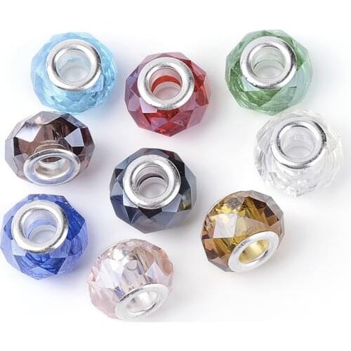 Julie Wang 20PCS 14mm Crystal Glass Beads Geometric Faceted Mixed Colors Big Hole Spacer Beads Bracelet Jewelry Making Accessory