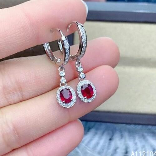 KJJEAXCMY fine jewelry 925 sterling silver natural ruby women classic trendy Chinese style gem earrings eardrop support detectio
