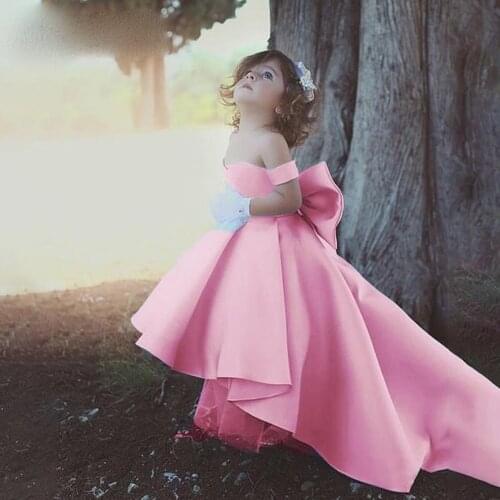 Classic Custom Madde Toddler Blue Pink Sweetheart High Low Satin Wedding Birthday Dresses Flower Girl Dresses for Junior Girls