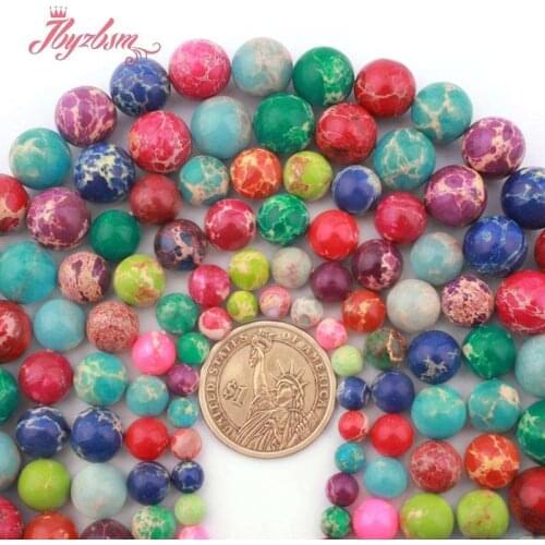 Round Smooth Multicolor Sea Sediment Imperial Jaspers Stone Loose Beads for DIY Accessorie Necklace Bracelet Jewelry Making 15"