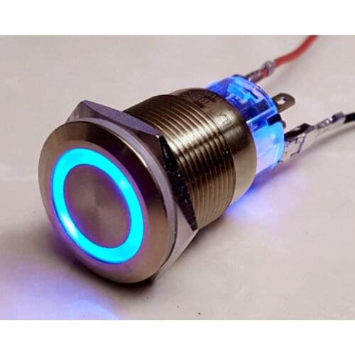 19mm stainless steel metal button switch flat head switch 250V 4A ring light Gold plate Self locking/self reset button