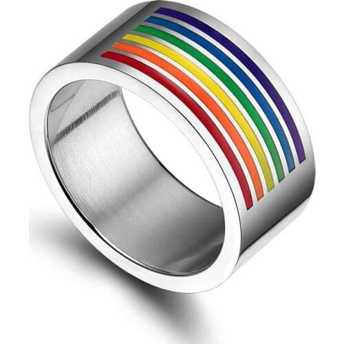 Milangirl High Quality Colorful Rainbow Homosexual Wedding Band Lebian Gay Couple Rings for Men Women Jewelry