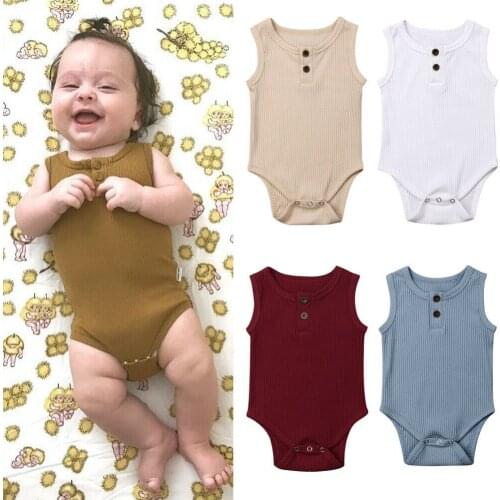 Cute Newborn Baby Boy Girl Cotton Jumpsuit Bodysuit Outfit Summer Sleeveless Baby Clothes Casual Bodysuits