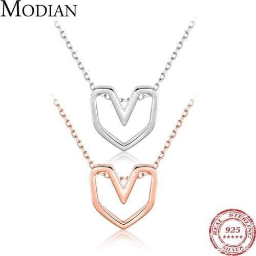 Modian Silver Line Heart Pendant Real 925 Sterling Silver Rose Gold Color Love Necklaces for Women Wedding Jewelry Accessories