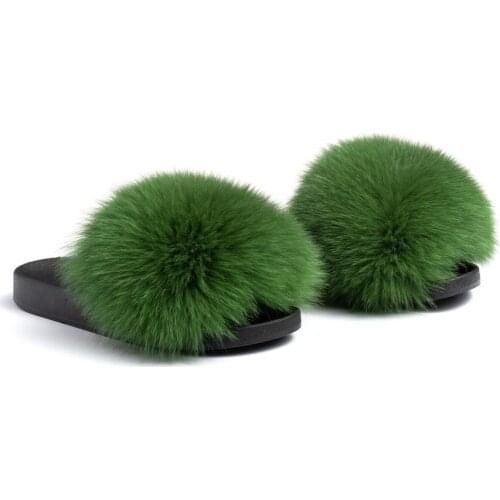 Fashion Real Raccoon Fur Slides Slippers Summer Flip Flops Casual Vogue Fox Fur Sandals Vogue Plush Shoes