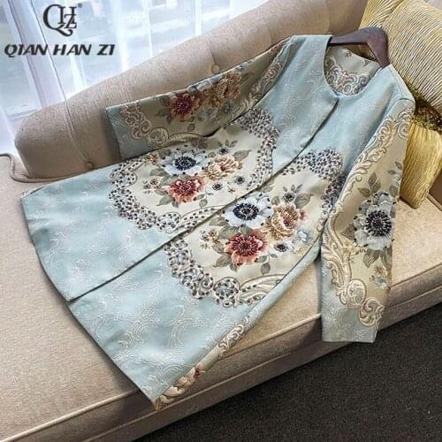 QHZ designer fashion high-end custom Trench coat vintage Long sleeve jacquard luxury beaded long coat women new embroidery