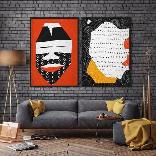 Black Red Yellow White Wall Art, Contemporary Ethnic Print, Minimalist Afro Ceremonial Mask, Ethnic Motif Design Set, Abstract